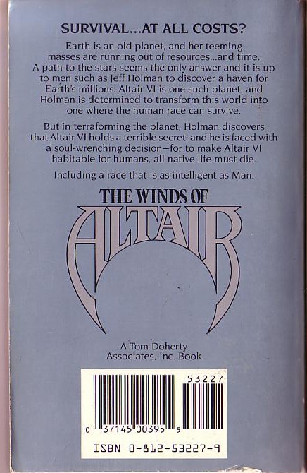 Ben Bova  THE WINDS OF ALTAIR magnified rear book cover image