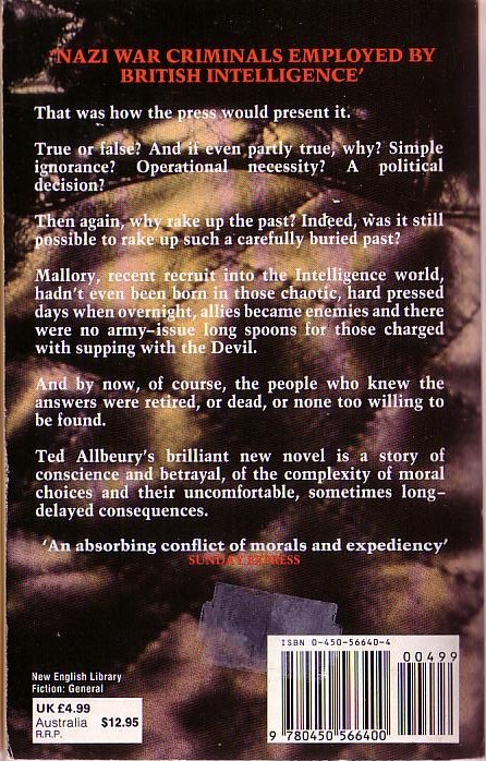 Ted Allbeury  THE DANGEROUS EDGE magnified rear book cover image