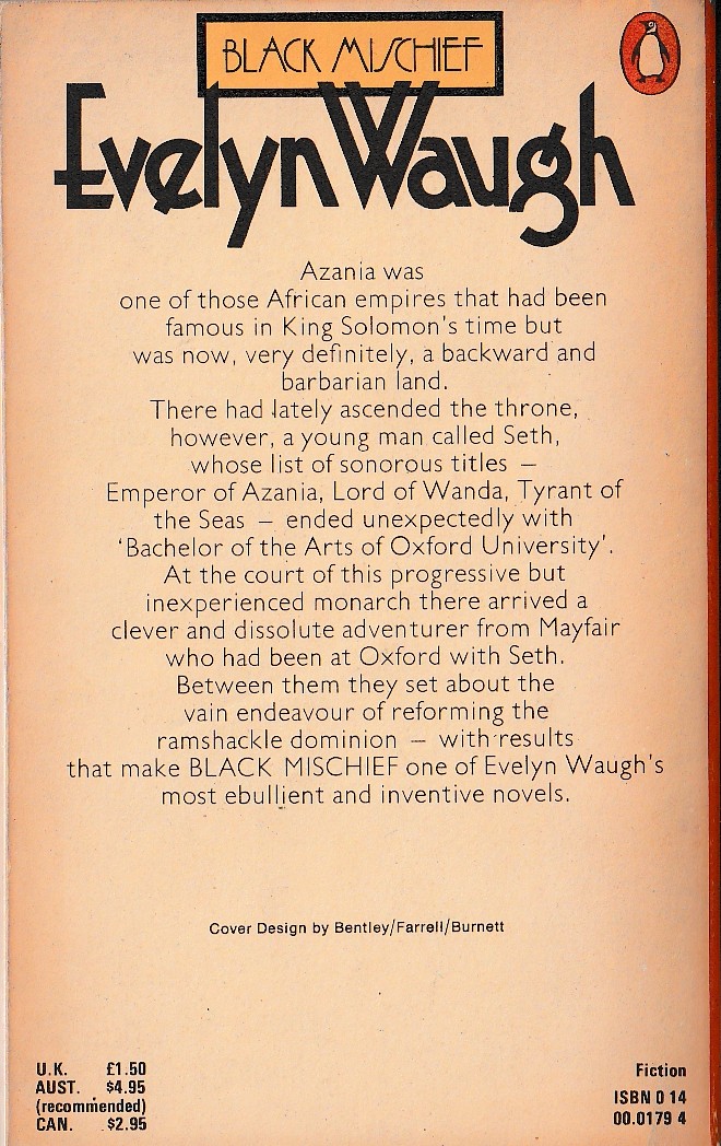 Evelyn Waugh  BLACK MISCHIEF magnified rear book cover image