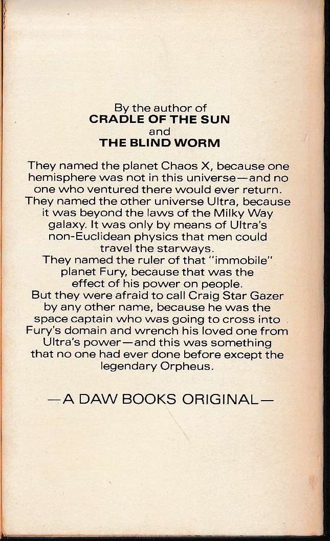 Brian M. Stableford  TO CHALLENGE CHAOS magnified rear book cover image