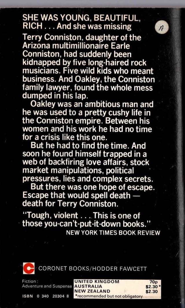 Brian Garfield  WHAT OF TERRY CONNINSTON? magnified rear book cover image