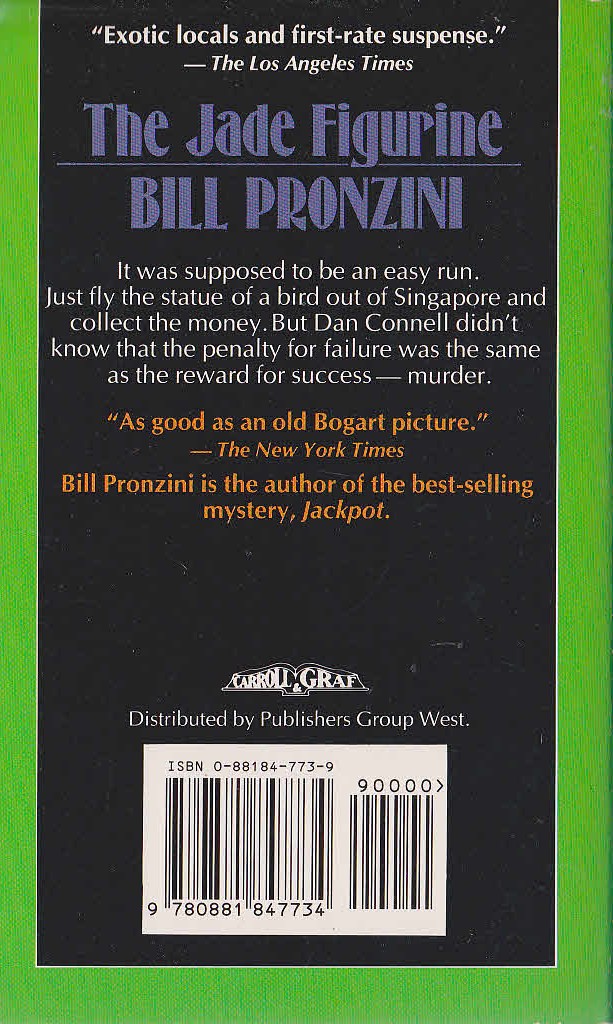 Bill Pronzini  THE JADE FIGURINE magnified rear book cover image