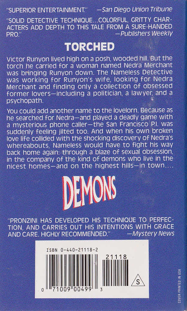 Bill Pronzini  DEMONS magnified rear book cover image