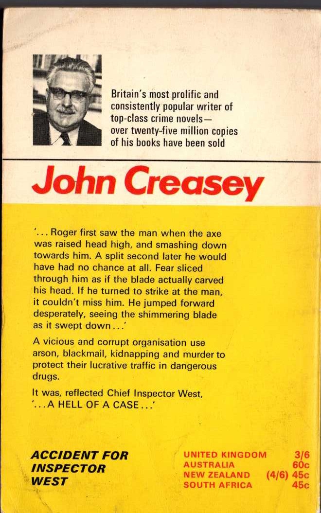 John Creasey  ACCIDENT FOR INSPECTOR WEST magnified rear book cover image