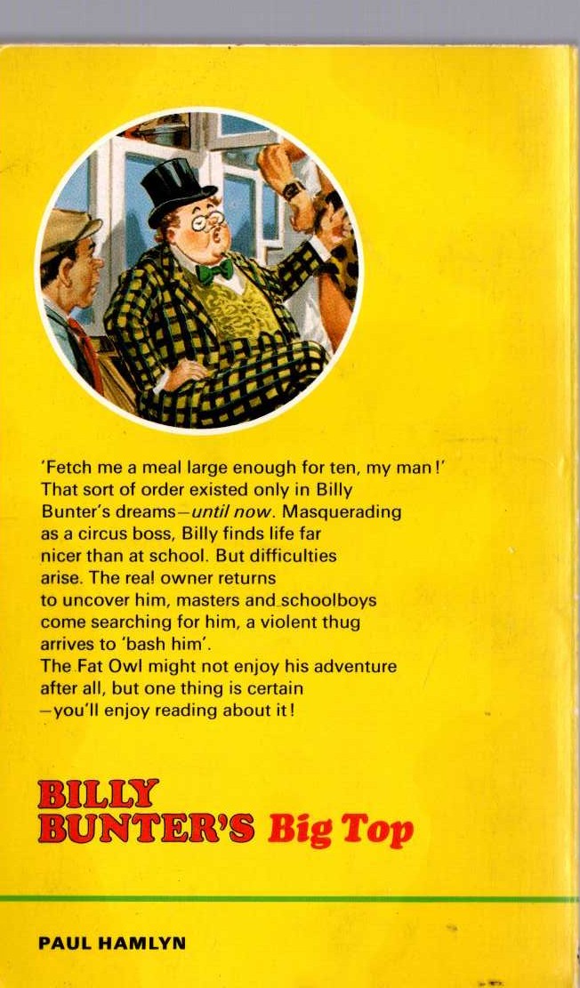 Frank Richards  BILLY BUNTER'S BIG TOP magnified rear book cover image