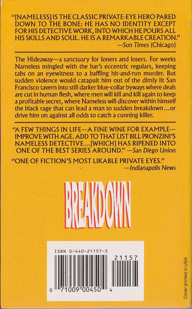 Bill Pronzini  BREAKDOWN magnified rear book cover image