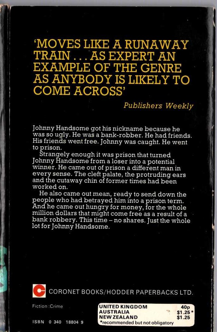 John Godey  THE THREE WORLDS OF JOHNNY HANDSOME magnified rear book cover image