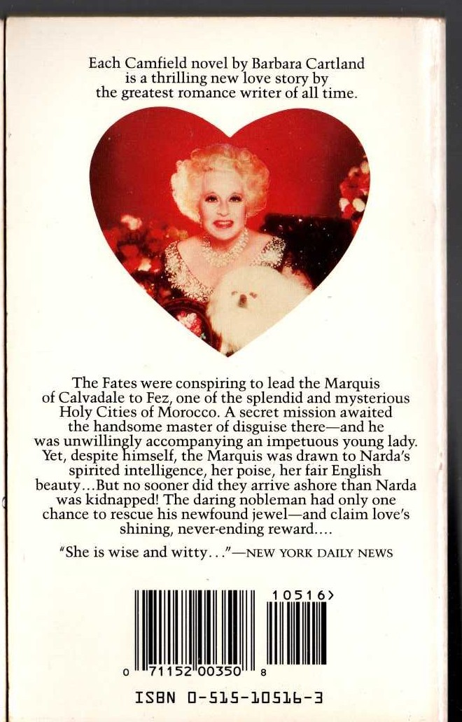 Barbara Cartland  NO DISGUISE FOR LOVE magnified rear book cover image
