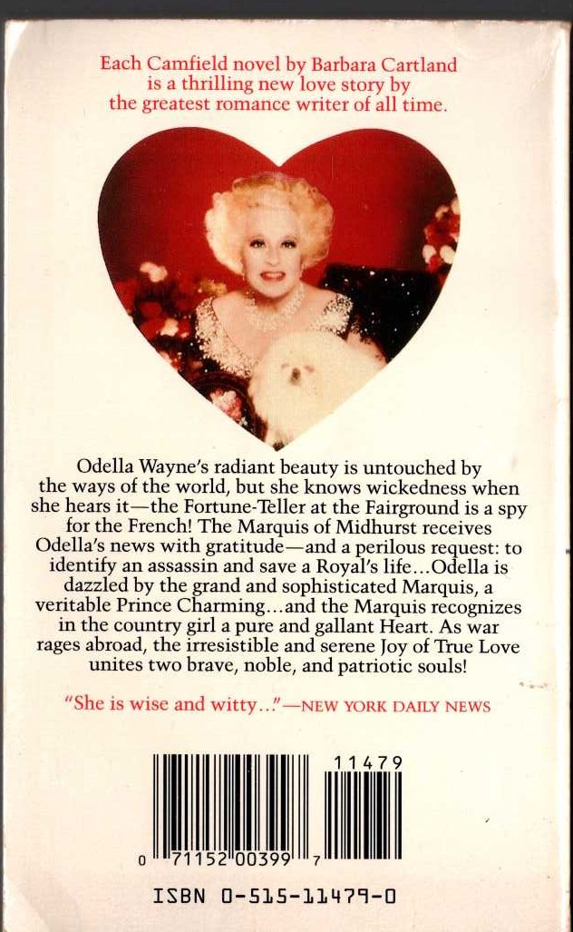 Barbara Cartland  THE SPIRIT OF LOVE magnified rear book cover image