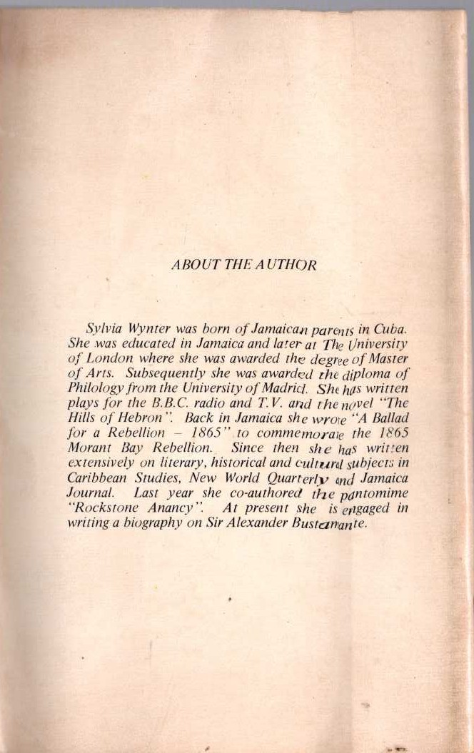 Sylvia Wynter  JAMAICA'S NATIONAL HEROES magnified rear book cover image