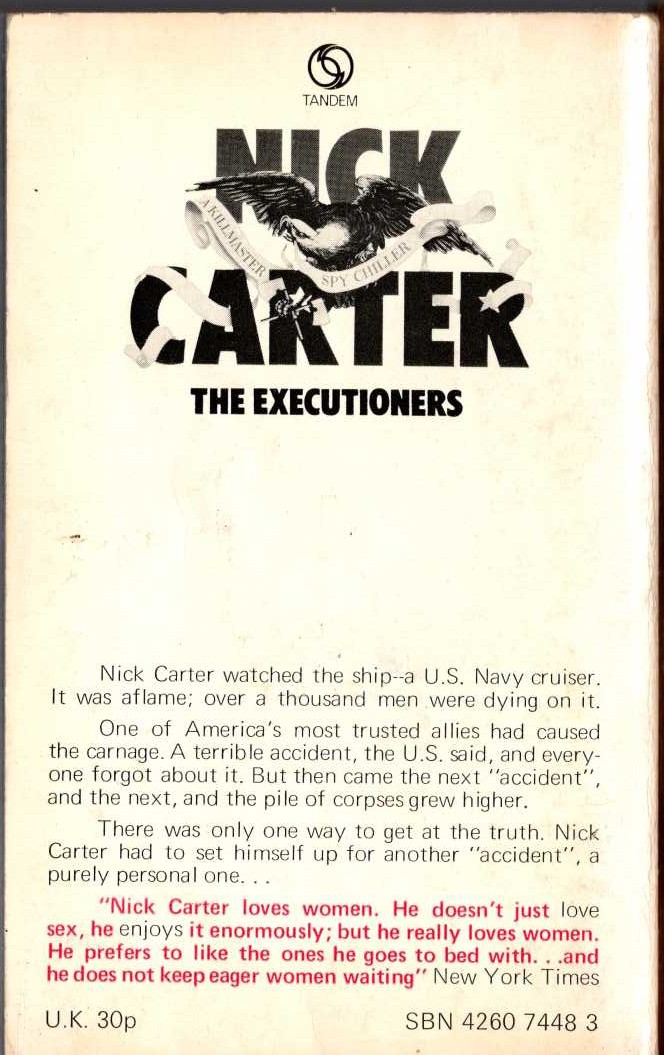Nick Carter  THE EXECUTIONERS magnified rear book cover image