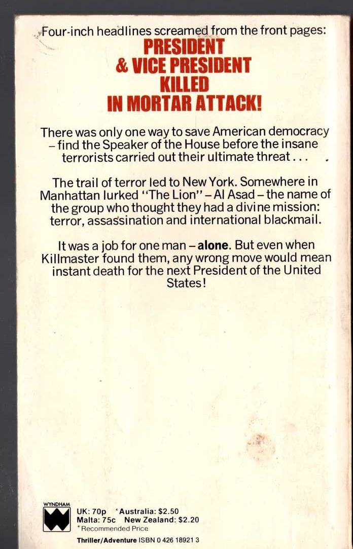 Nick Carter  THE FANATICS OF AL ASAD magnified rear book cover image