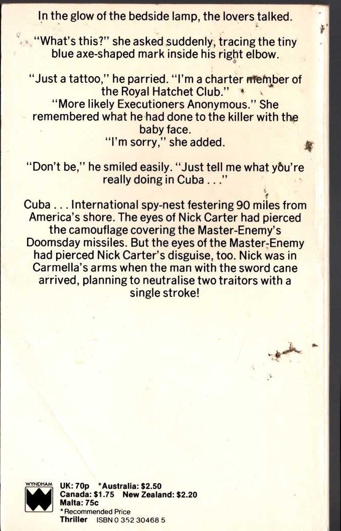 Nick Carter  A BULLET FOR FIDEL magnified rear book cover image