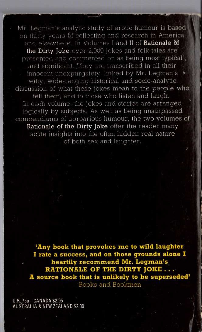 G. Legman  RATIONALE OF THE DIRTY JOKE. An analysis of sexual humour. Volume II (2) magnified rear book cover image