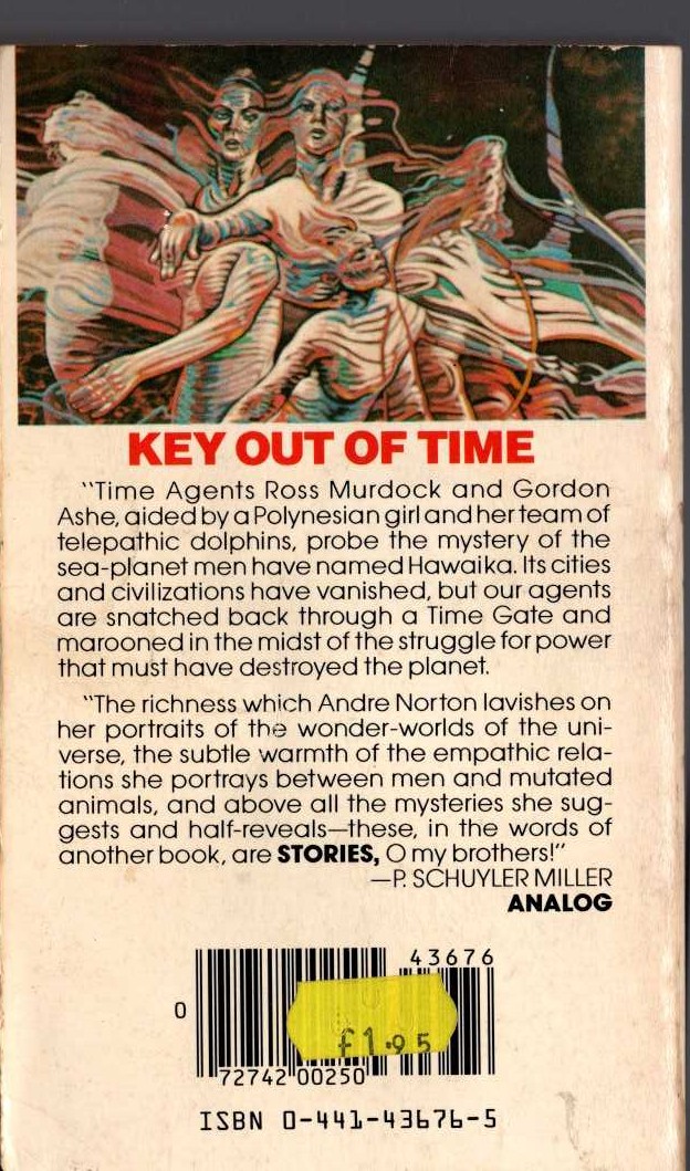 Andre Norton  KEY OUT OF TIME magnified rear book cover image