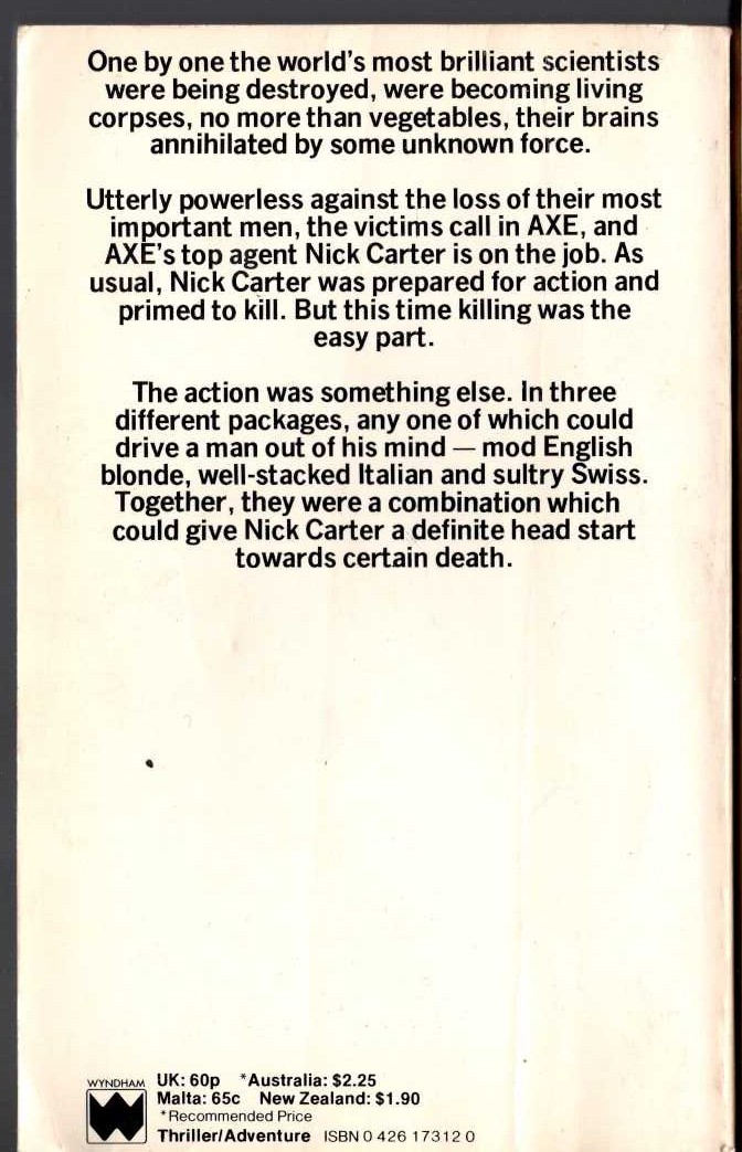 Nick Carter  THE LIVING DEATH magnified rear book cover image