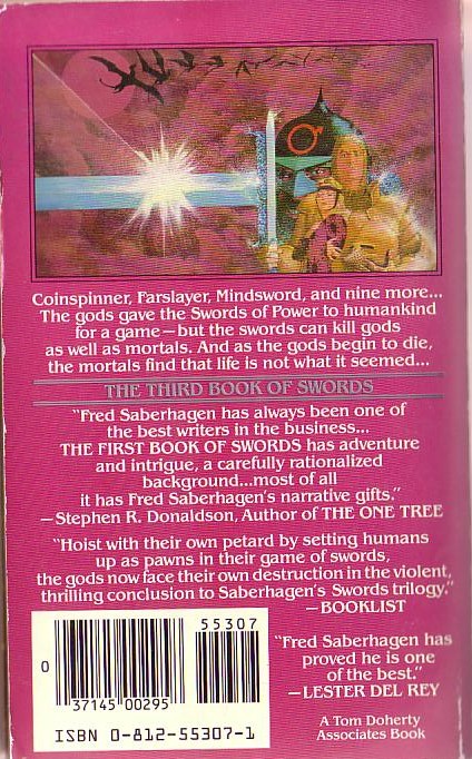 Fred Saberhagen  THE THIRD BOOK OF SWORDS magnified rear book cover image