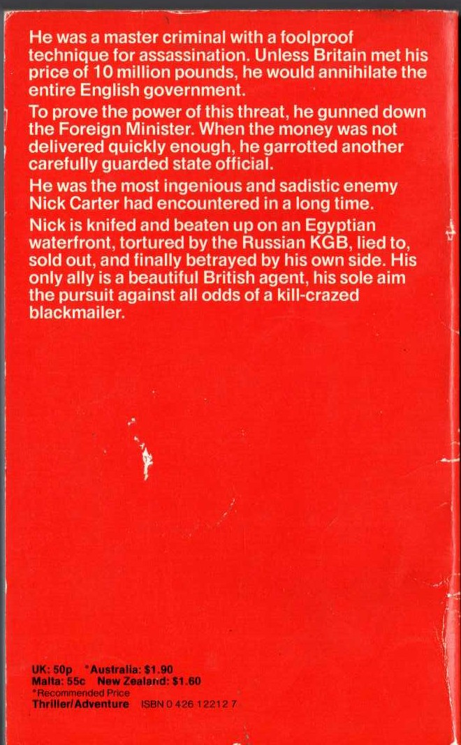 Nick Carter  ASSAULT ON ENGLAND magnified rear book cover image
