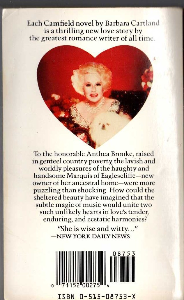 Barbara Cartland  LISTEN TO LOVE magnified rear book cover image