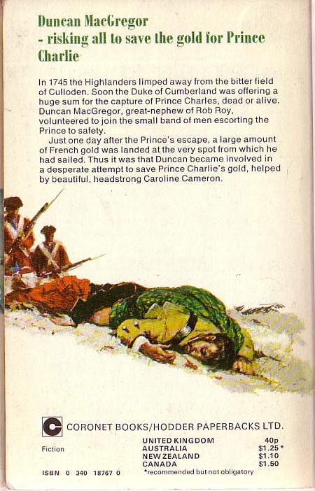 Nigel Tranter  GOLD FOR PRINCE CHARLIE magnified rear book cover image