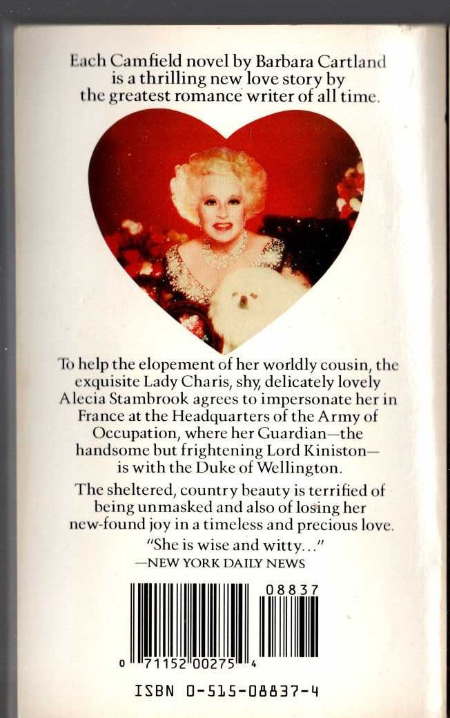 Barbara Cartland  LOVE CASTS OUT FEAR magnified rear book cover image
