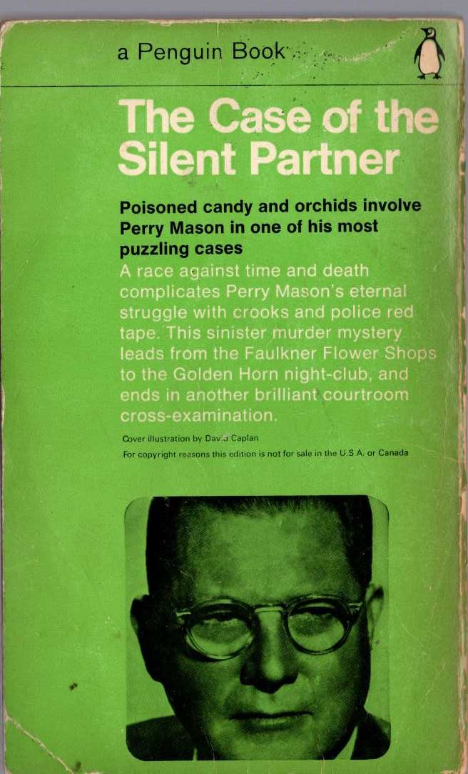 Erle Stanley Gardner  THE CASE OF THE SILENT PARTNER magnified rear book cover image