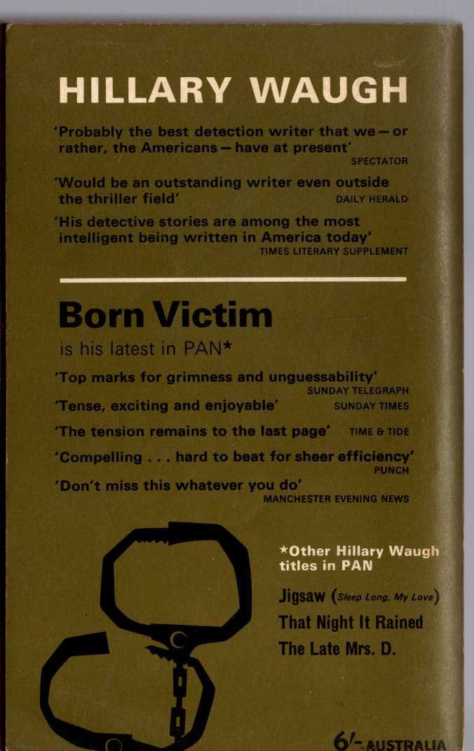 Hillary Waugh  BORN VICTIM magnified rear book cover image