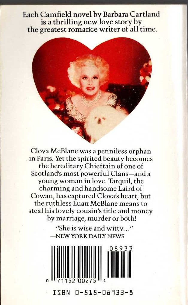 Barbara Cartland  LOVE JOINS THE CLANS magnified rear book cover image