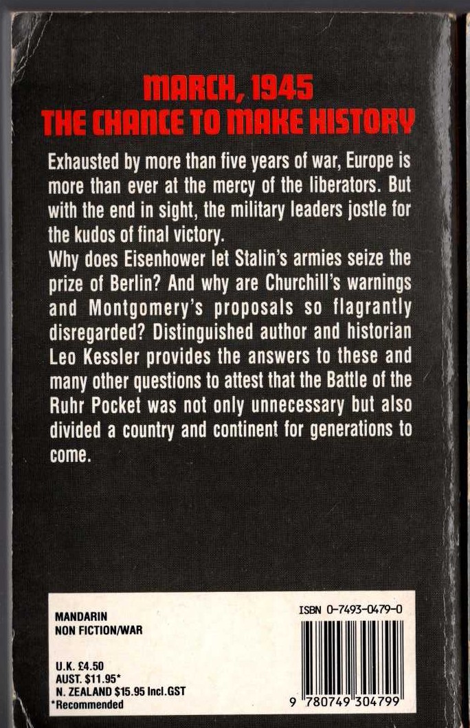 Leo Kessler  THE BATTLE OF THE RUHR POCKET. The Greatest Blunder of WWII (non-fiction) magnified rear book cover image