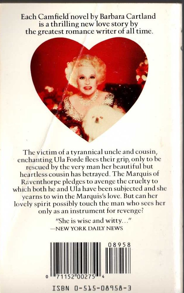 Barbara Cartland  AN ANGEL RUNS AWAY magnified rear book cover image