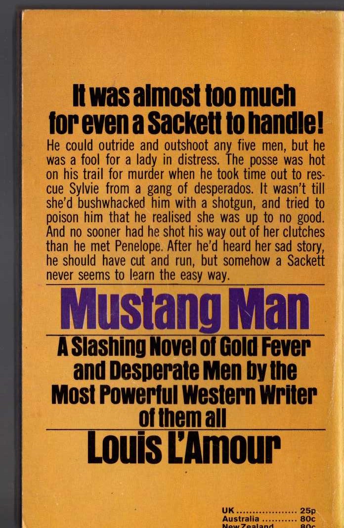 Louis L'Amour  MUSTANG MAN magnified rear book cover image