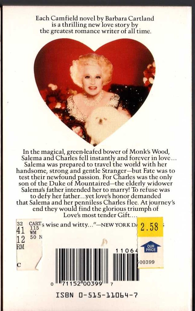 Barbara Cartland  THE CAVE OF LOVE magnified rear book cover image