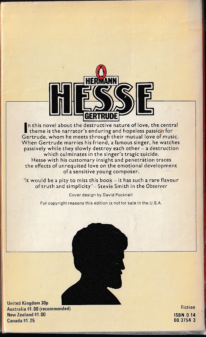 Hermann Hesse  GERTRUDE magnified rear book cover image