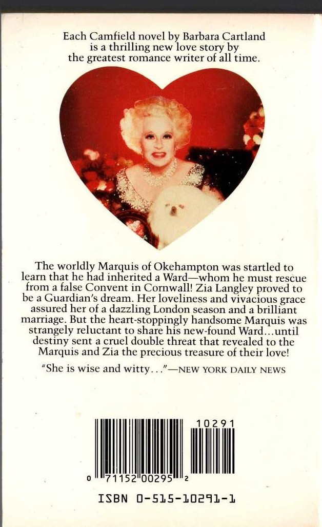 Barbara Cartland  A VERY SPECIAL LOVE magnified rear book cover image