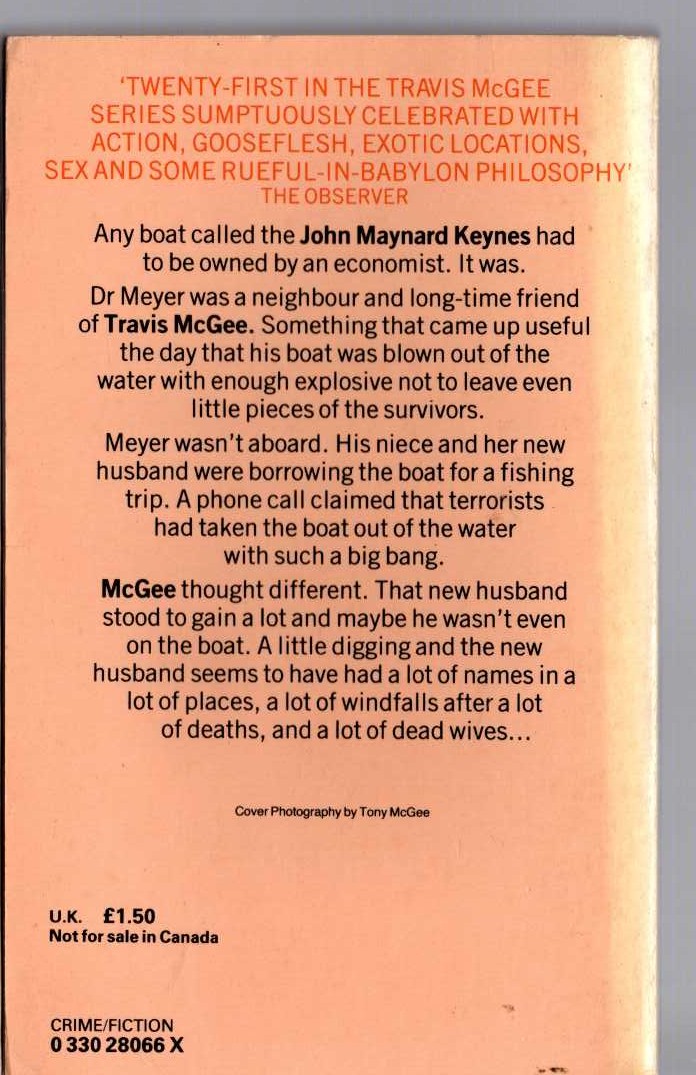 John D. MacDonald  CINNAMON SKIN magnified rear book cover image