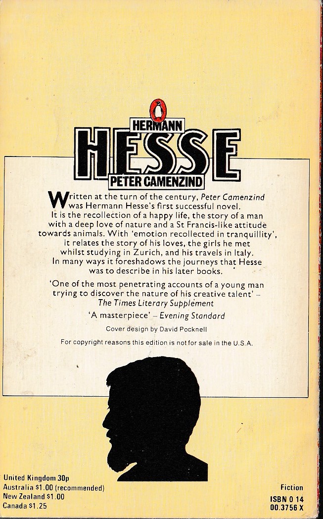 Hermann Hesse  PETER CAMENZIND magnified rear book cover image