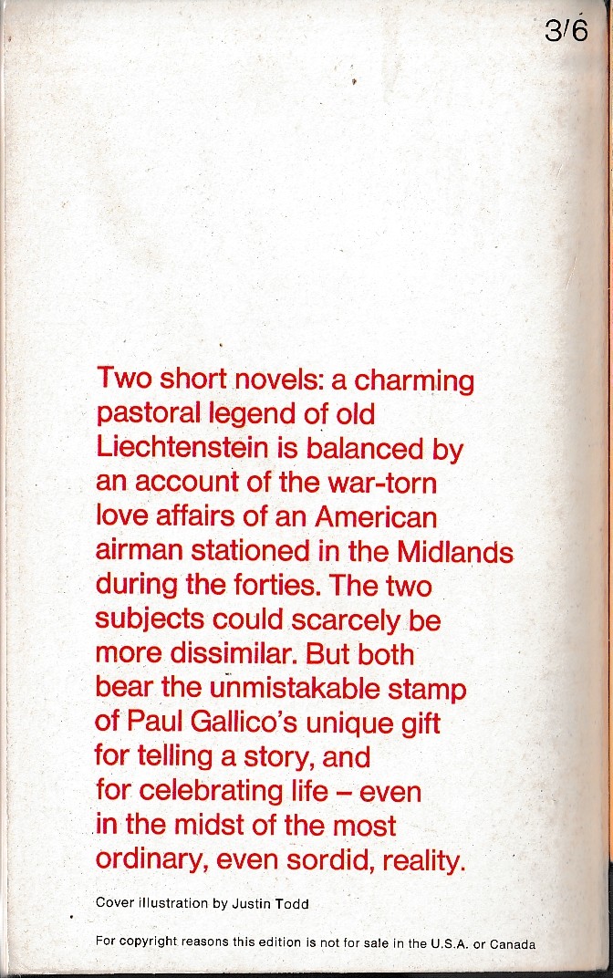 Paul Gallico  LUDMILA and THE LONELY magnified rear book cover image