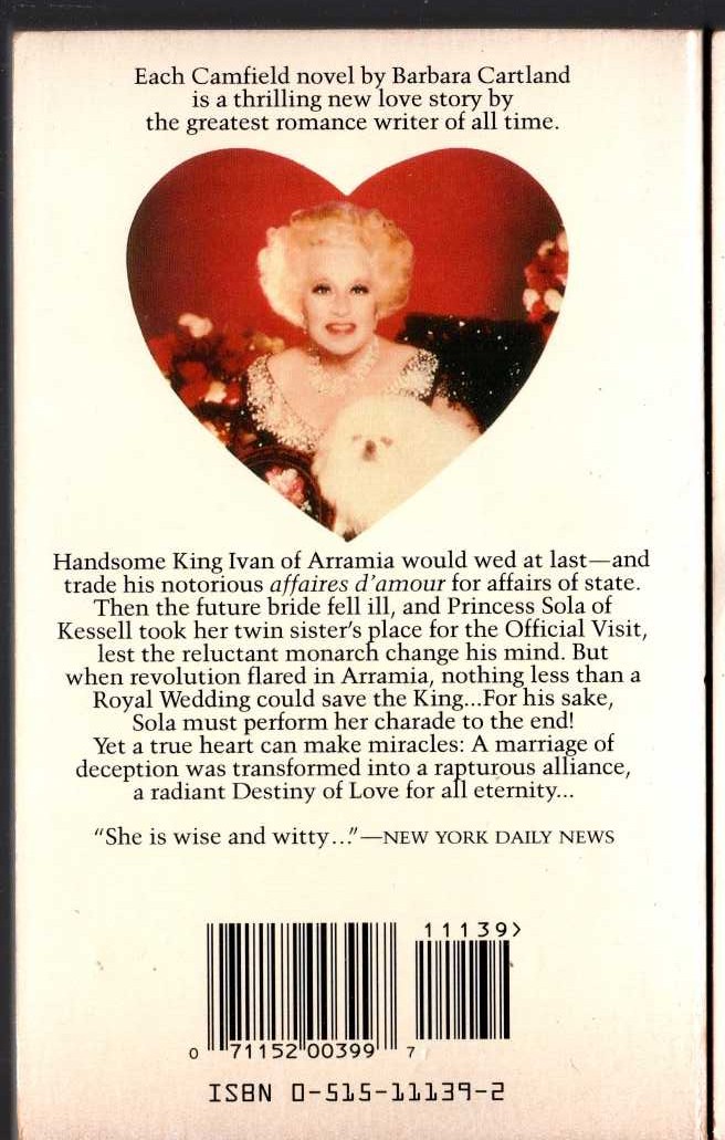 Barbara Cartland  THE QUEEN OF HEARTS magnified rear book cover image