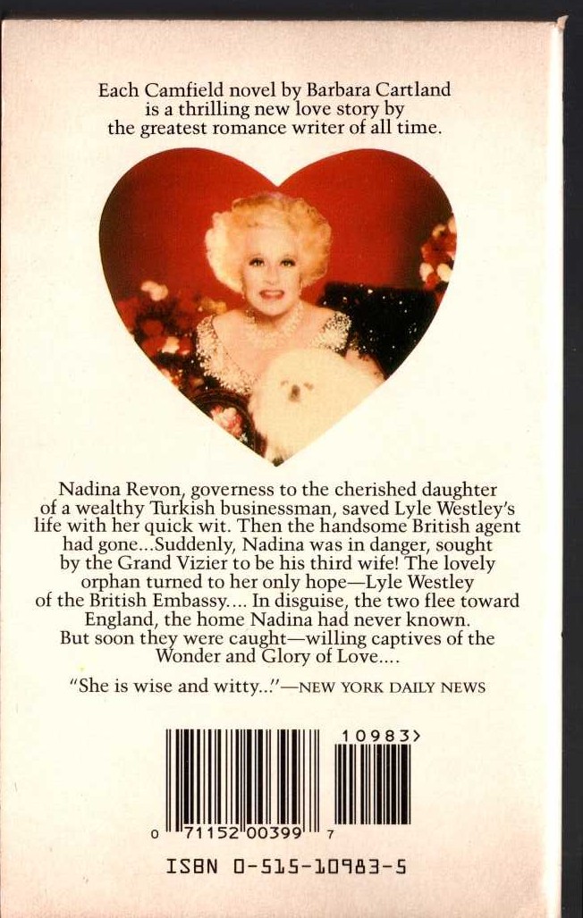 Barbara Cartland  HIDDEN BY LOVE magnified rear book cover image