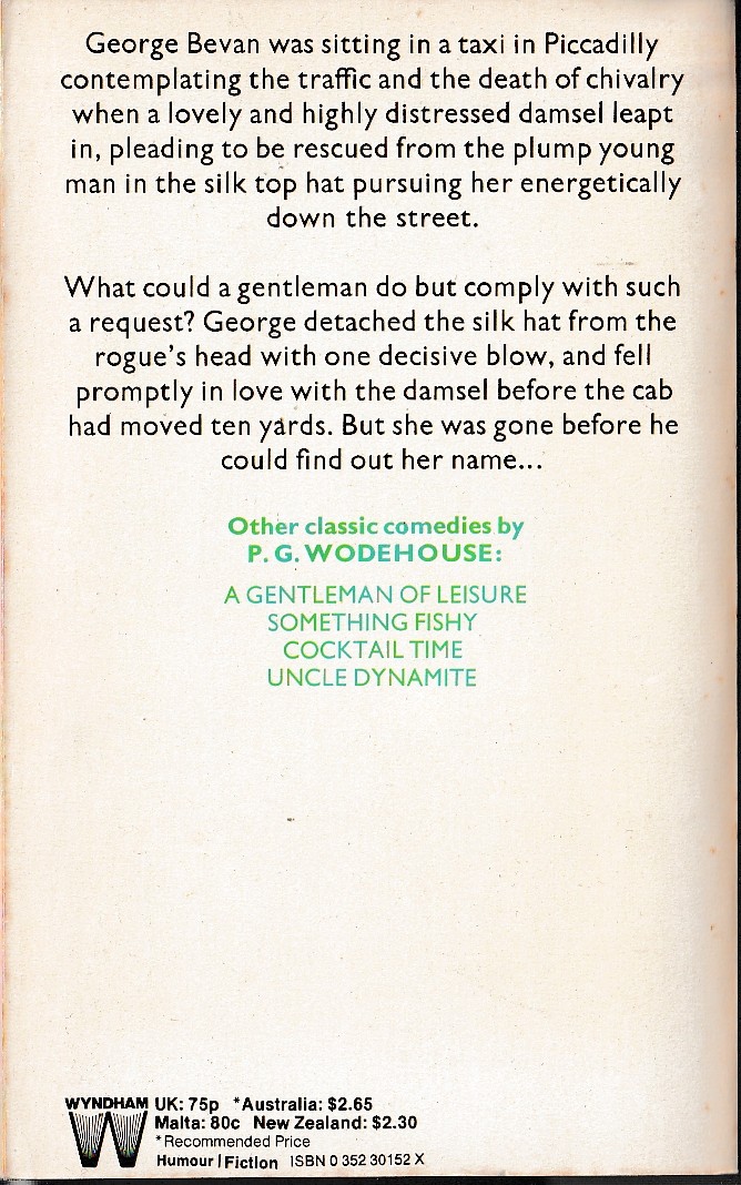 P.G. Wodehouse  A DAMSEL IN DISTRESS magnified rear book cover image