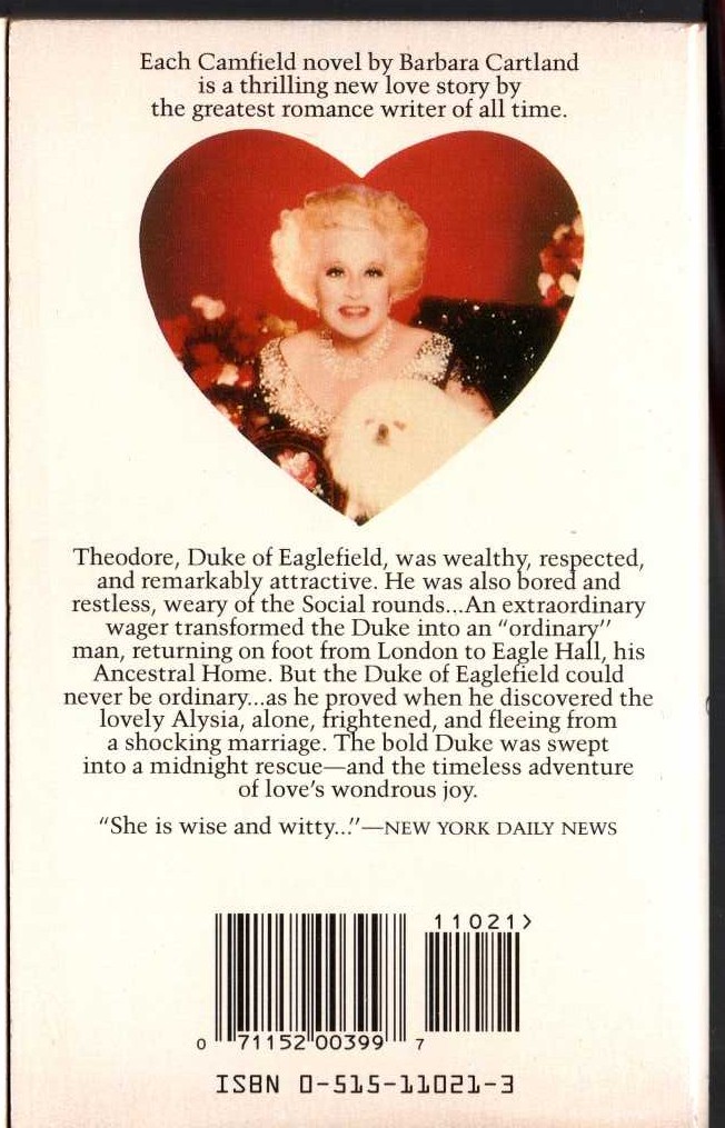 Barbara Cartland  WALKING TO WONDERLAND magnified rear book cover image