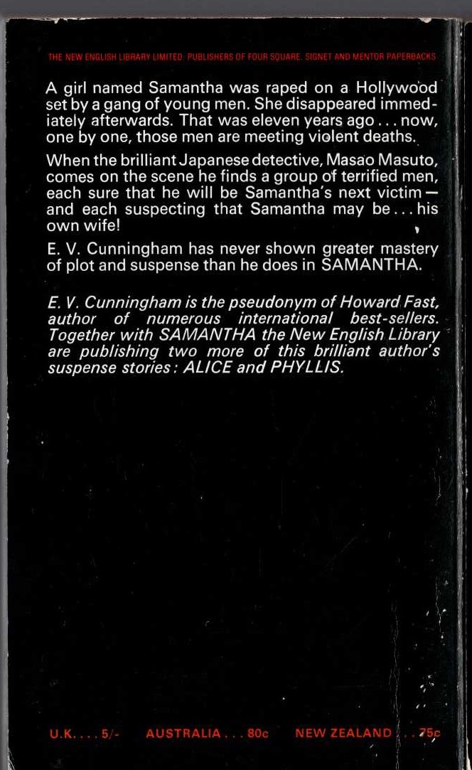 E.V. Cunningham  SAMANTHA magnified rear book cover image