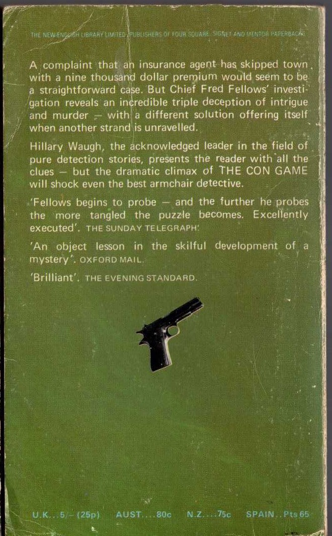 Hillary Waugh  THE CON GAME magnified rear book cover image