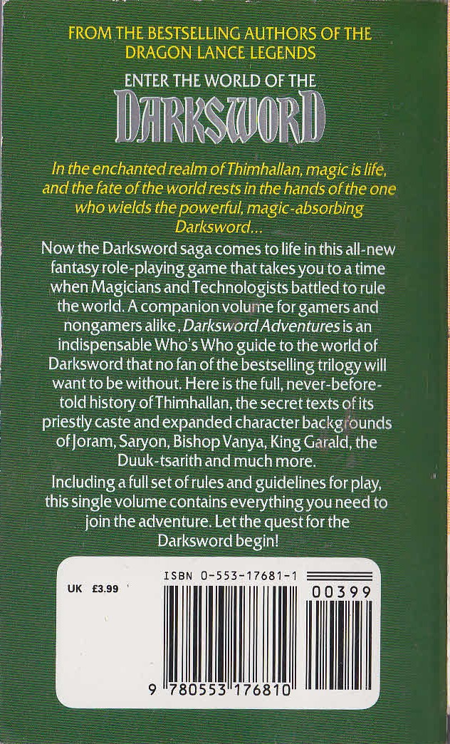 DARKSWORD ADVENTURES magnified rear book cover image