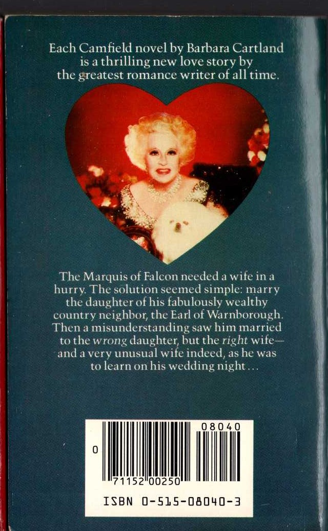 Barbara Cartland  A VERY UNUSUAL WIFE magnified rear book cover image