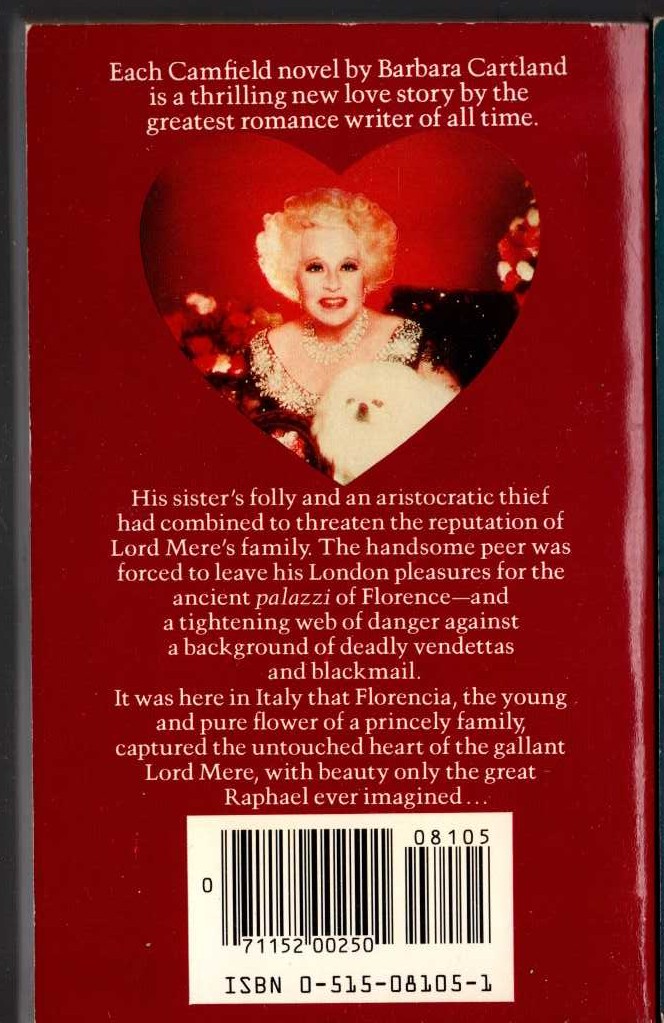 Barbara Cartland  MIRACLE FOR A MADONNA magnified rear book cover image