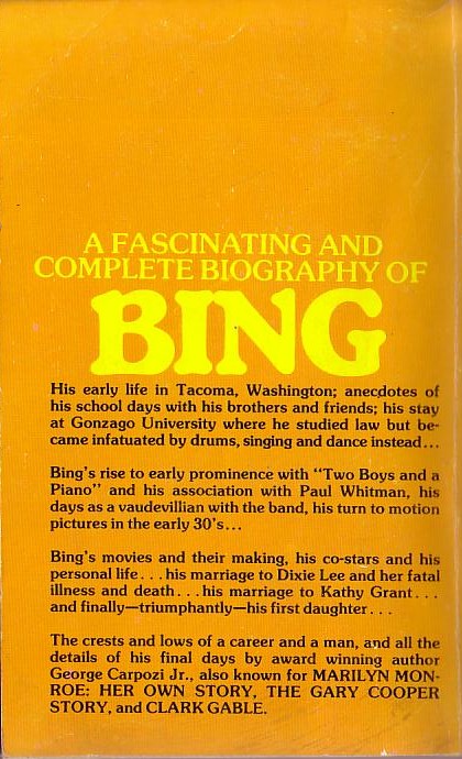 George Carpozi  THE FABULOUS LIFE OF BING CROSBY magnified rear book cover image