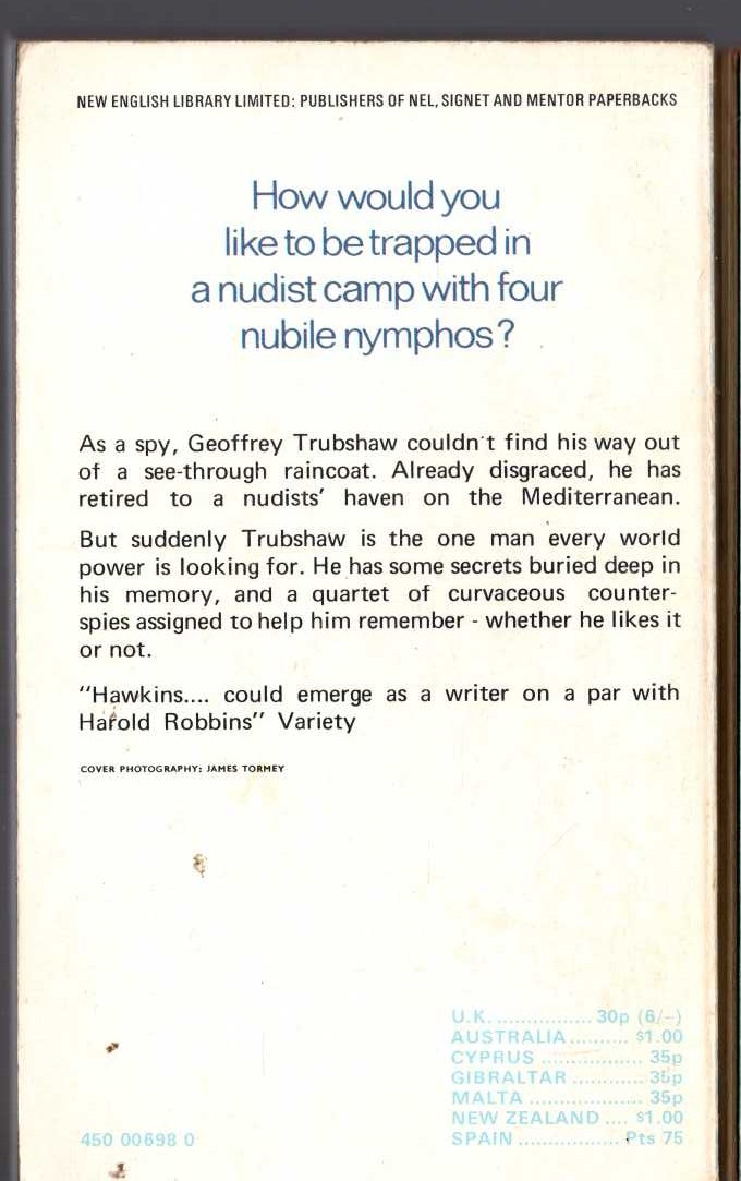 Peter Hawkins  THE NAKED SPY magnified rear book cover image