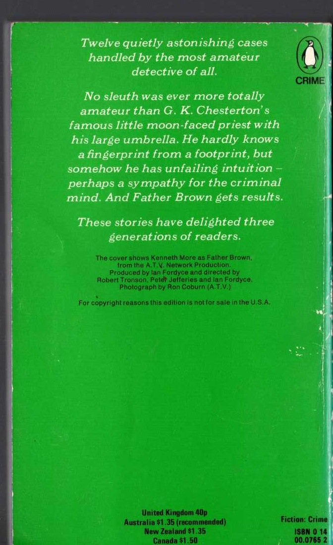 G.K. Chesterton  THE INNOCENCE OF FATHER BROWN (TV tie-in) magnified rear book cover image