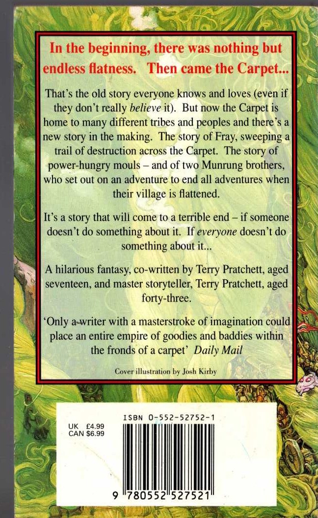 Terry Pratchett  THE CARPET PEOPLE magnified rear book cover image